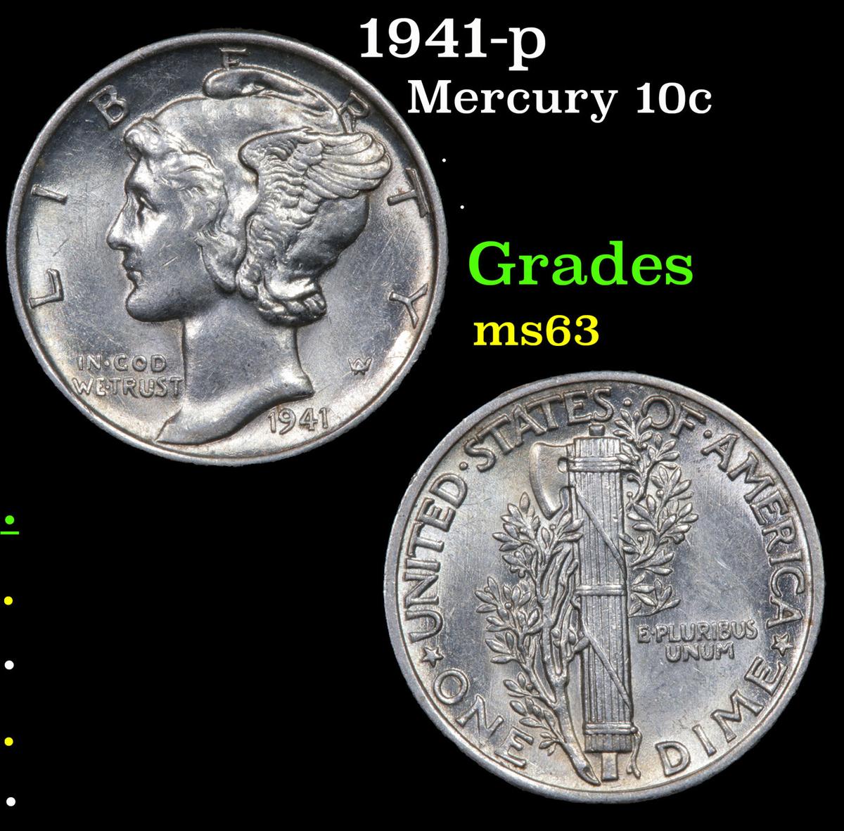 1941-p Mercury Dime 10c Grades Select Unc