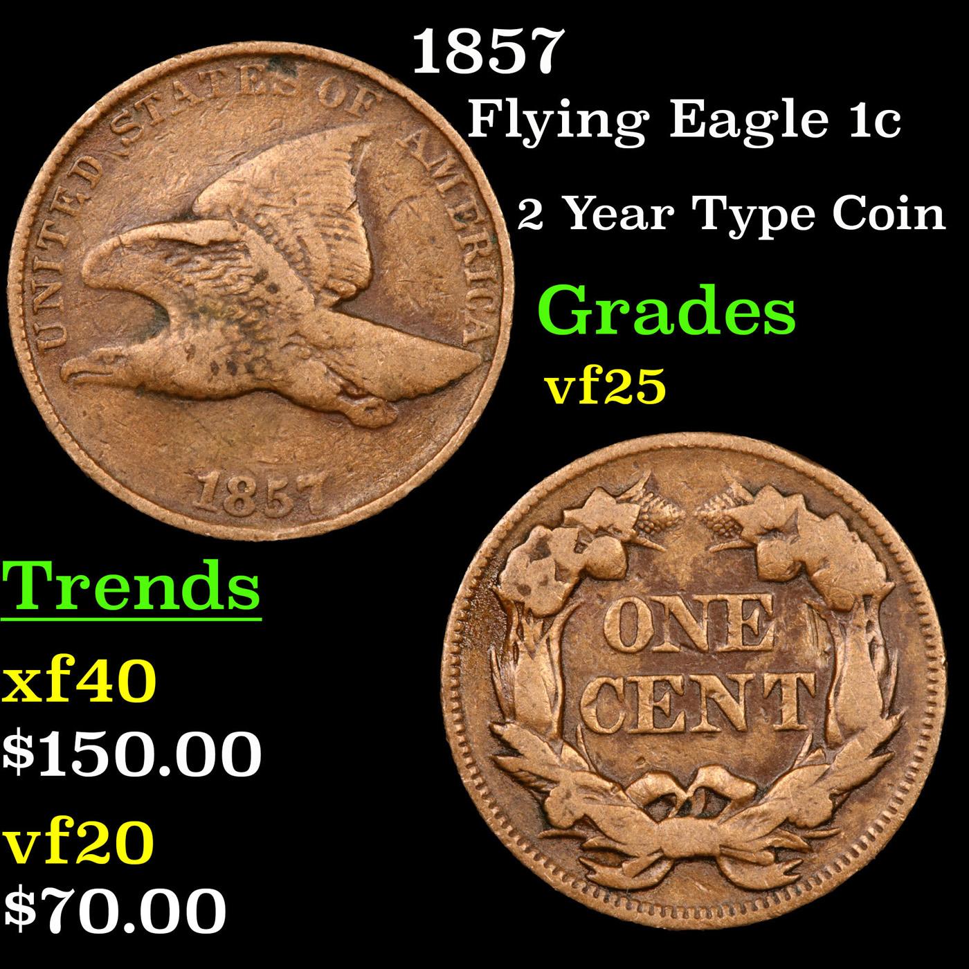 1857 Flying Eagle Cent 1c Grades vf+