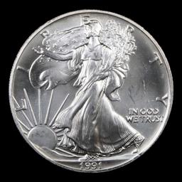 1991 Silver Eagle Dollar $1 Grades Mint State