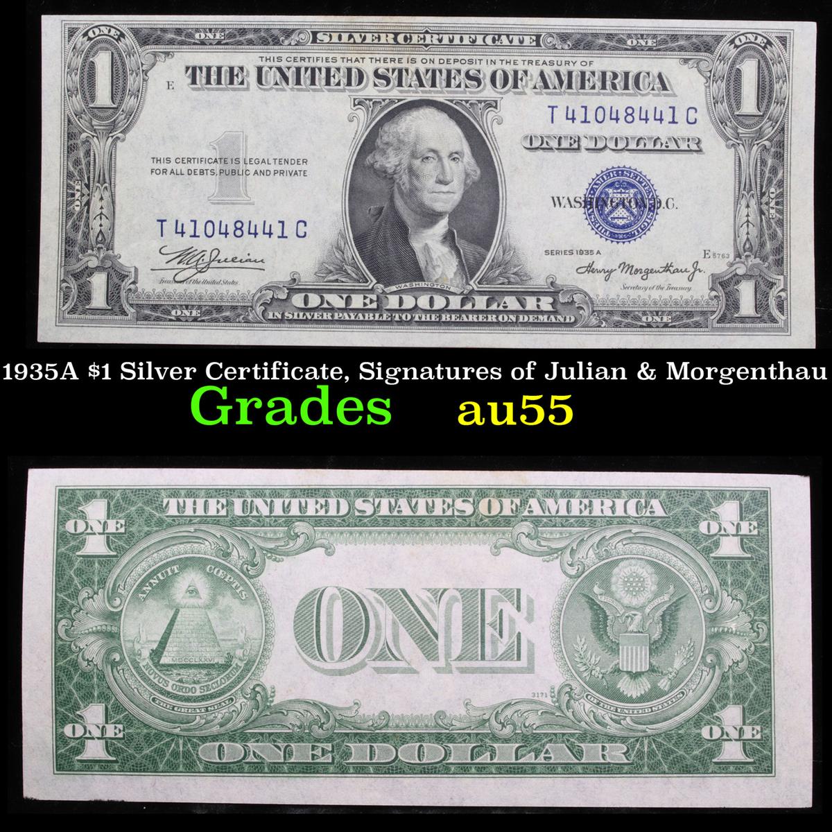 1935A $1 Silver Certificate, Signatures of Julian & Morgenthau Grades Choice AU