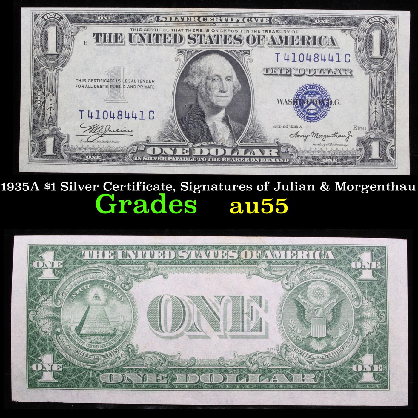 1935A $1 Silver Certificate, Signatures of Julian & Morgenthau Grades Choice AU