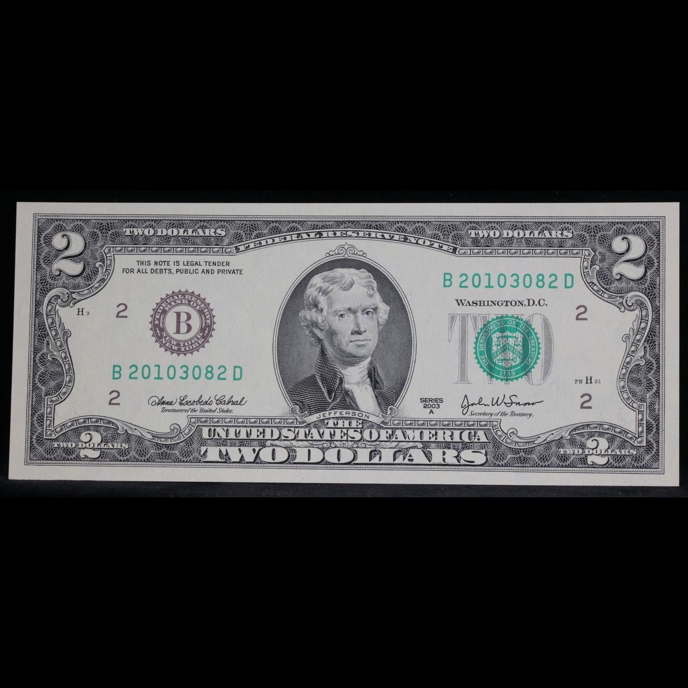 2003A $2 Green Seal Dallas Green Seal Federal Reserve Note (FRN) Grades Gem++ CU