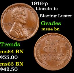 1916-p Lincoln Cent 1c Grades Choice Unc BN