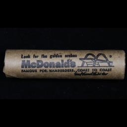 Mixed small cents 1c orig shotgun roll, 1920-d Wheat Cent, 1899 Indian Cent other end, McDonalds Wra