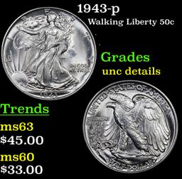 1943-p Walking Liberty Half Dollar 50c Grades Unc Details