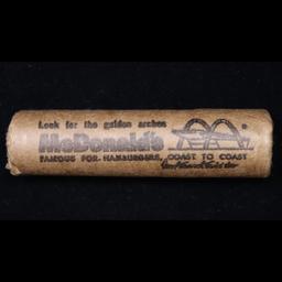 Mixed small cents 1c orig shotgun roll, 1918-d Wheat Cent, 1892 Indian Cent other end,McDnalds Wrapp