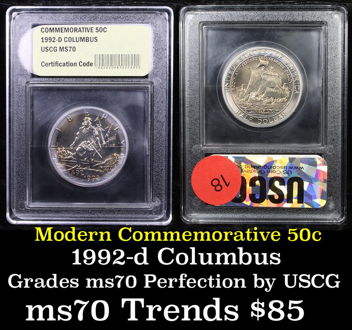 1992-d Columbus Modern Commem Half Dollar 50c Graded ms70, Perfection By USCG