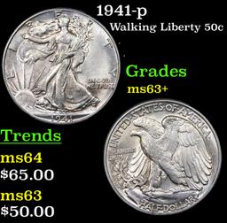 1941-p Walking Liberty Half Dollar 50c Grades Select+ Unc