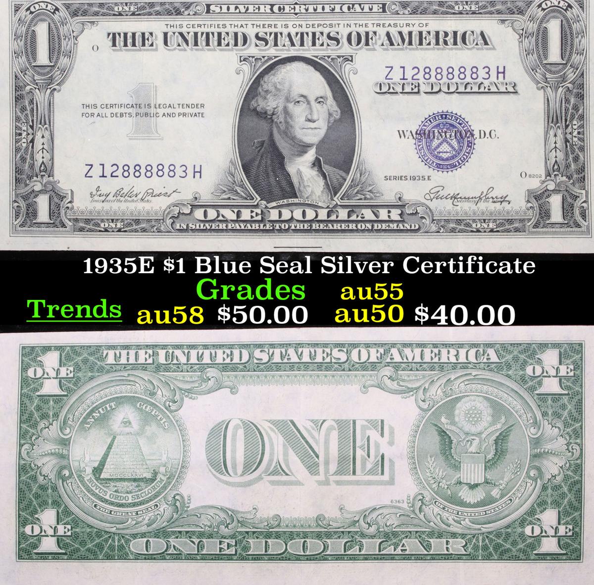1935E $1 Blue Seal Silver Certificate Grades Choice AU
