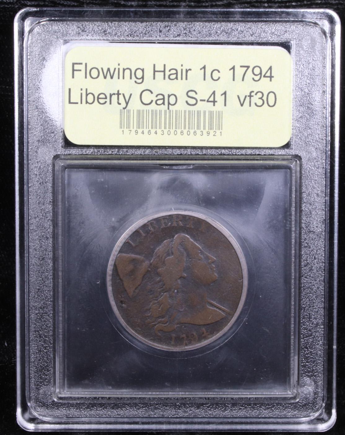 ***Auction Highlight*** 1794 Liberty Cap S-41 R3 Flowing Hair large cent 1c Graded vf++ BY USCG (fc)