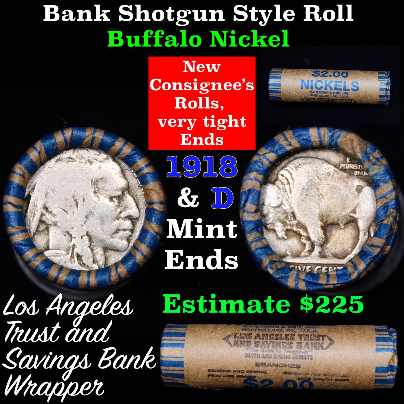 Buffalo Nickel Shotgun Roll in Old Bank Style 'Los Angeles Trust And Savins Bank'  Wrapper 1918 & d