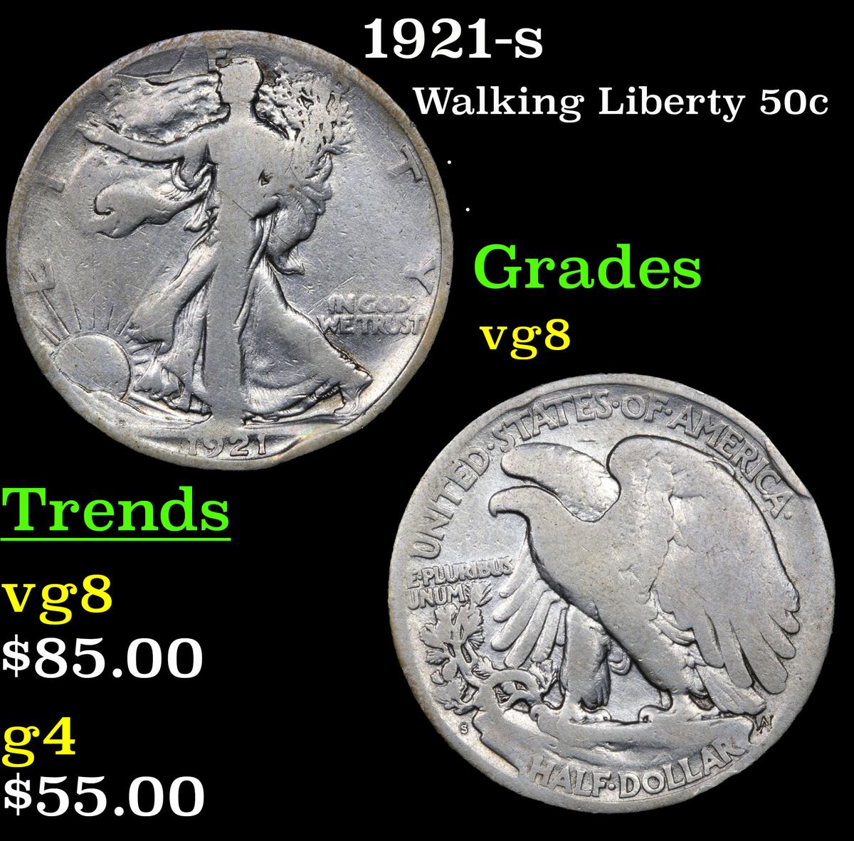 1921-s Walking Liberty Half Dollar 50c Grades vg, very good