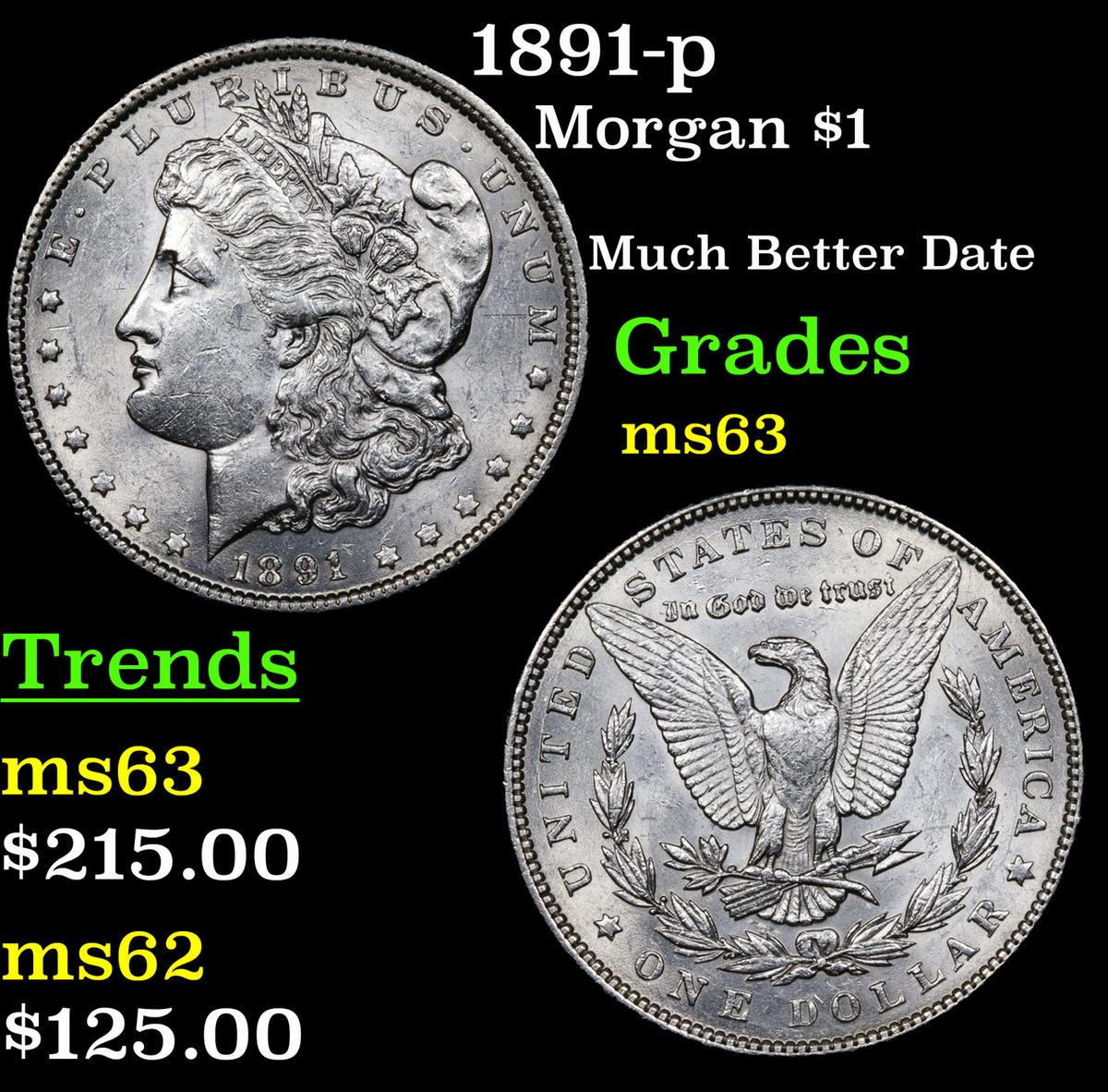 1891-p Morgan Dollar $1 Grades Select Unc