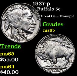 1937-p Buffalo Nickel 5c Grades GEM Unc