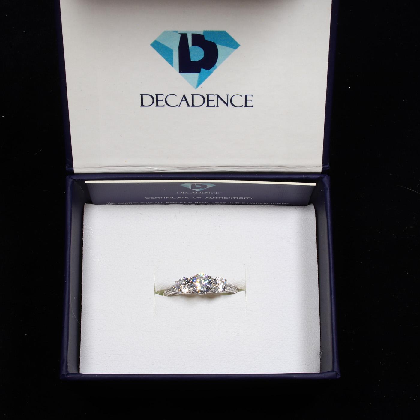 Decadence Sterling Silver Round Cut 3 Stone Eng Ring Size 8