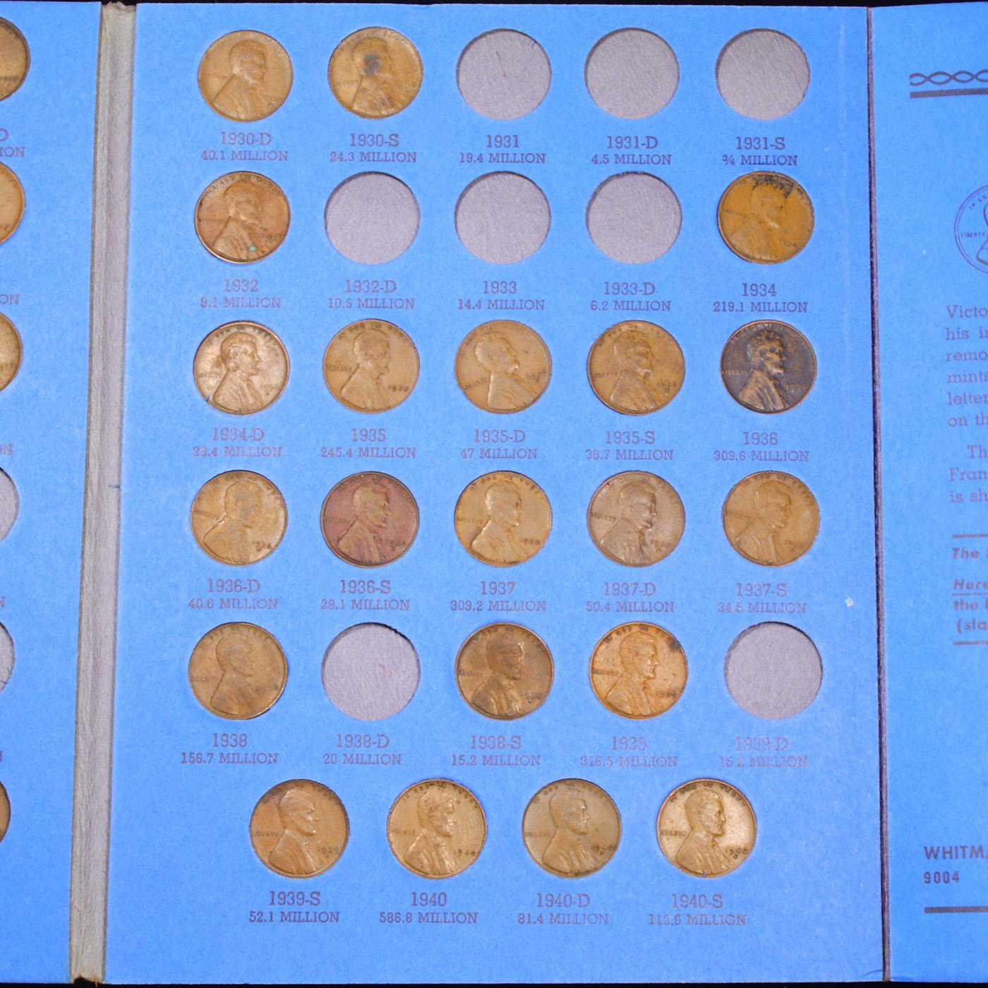 Partial Lincoln Cent Book 1909-1940 57 coins