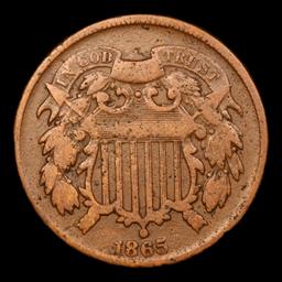 1865 Two Cent Piece 2c Grades vf+