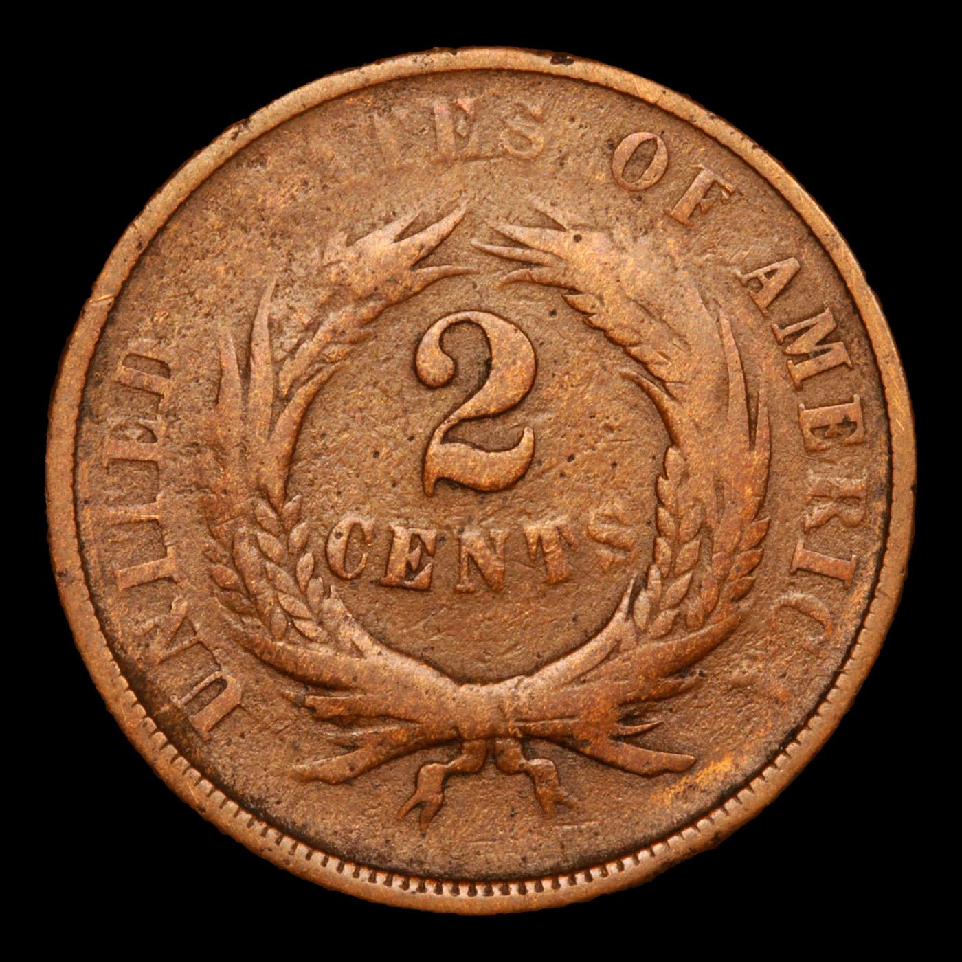 1865 Two Cent Piece 2c Grades vf+