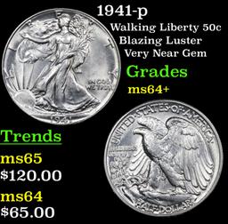 1941-p Walking Liberty Half Dollar 50c Grades Choice+ Unc