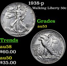 1938-p Walking Liberty Half Dollar 50c Grades Select AU