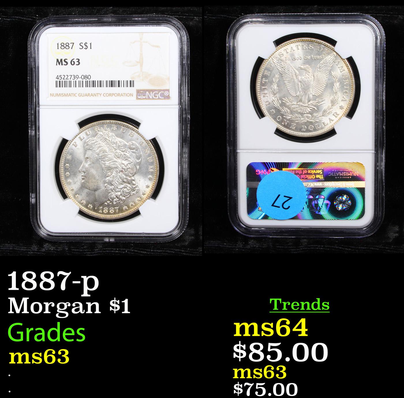 NGC 1887-p Morgan Dollar $1 Graded ms63 By NGC