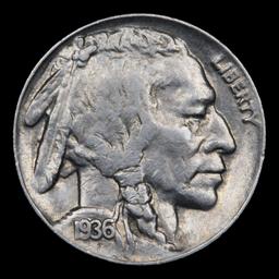 1936-p Buffalo Nickel 5c Grades Choice AU/BU Slider