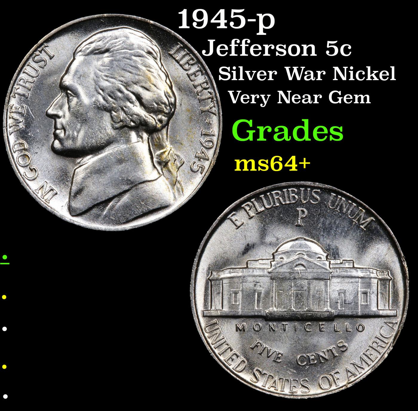 1945-p Jefferson Nickel 5c Grades Choice+ Unc