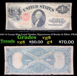 1917 $1 Large Size Legal Tender, Signatures of Burke & Elliot, FR39 Grades vg, very good