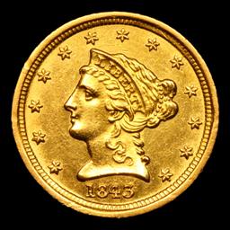 ***Auction Highlight*** 1843-d Small D 4-F Dahlonega Gold Liberty Quarter Eagle $2 1/2 Graded BU+ By