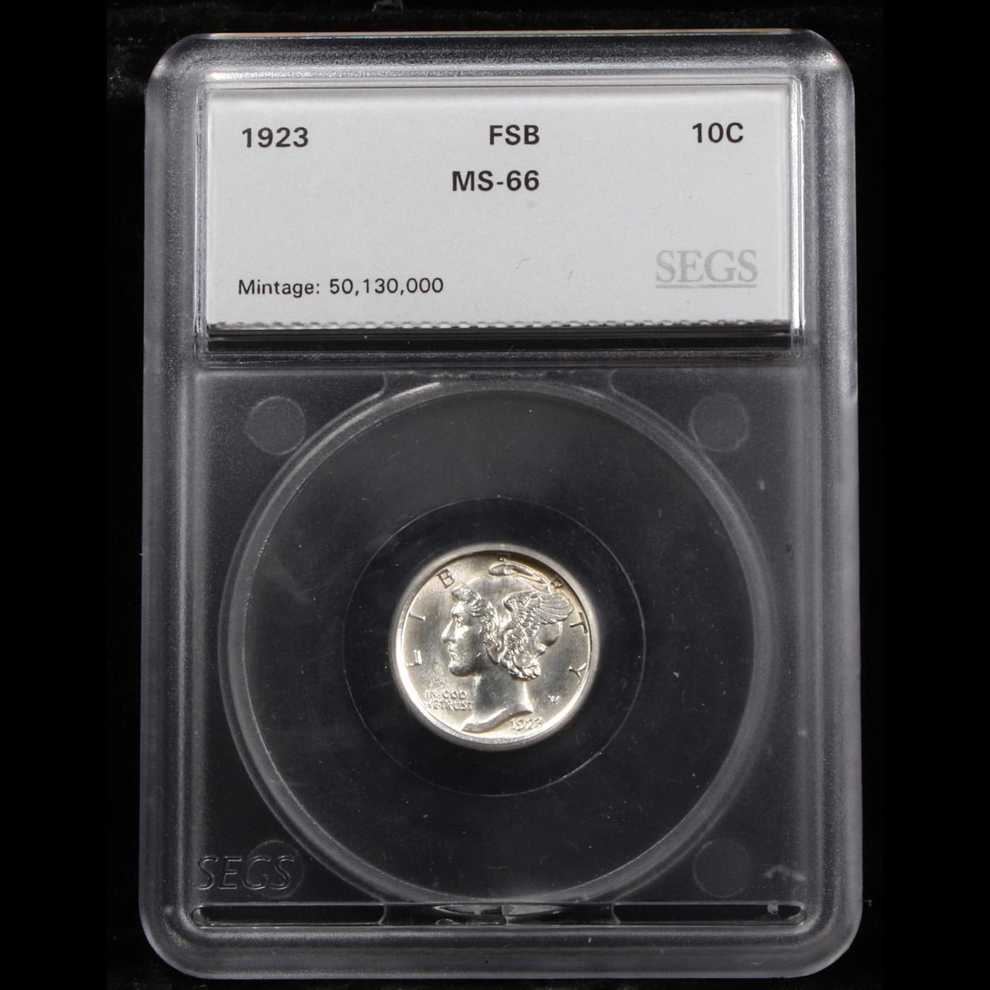 ***Auction Highlight*** 1923-p Mercury Dime 10c Graded ms66 FSB By SEGS (fc)