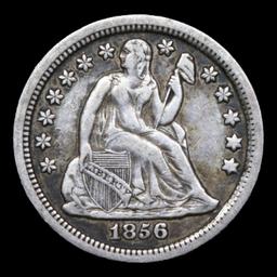 1856-p Seated Liberty Dime 10c Grades xf