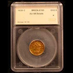 ***Auction Highlight*** 1839 C Charlotte Breen-6150 Gold Classic Head Quarter Eagle $2 1/2 Graded au