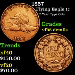 1857 Flying Eagle Cent 1c Grades vf+ details