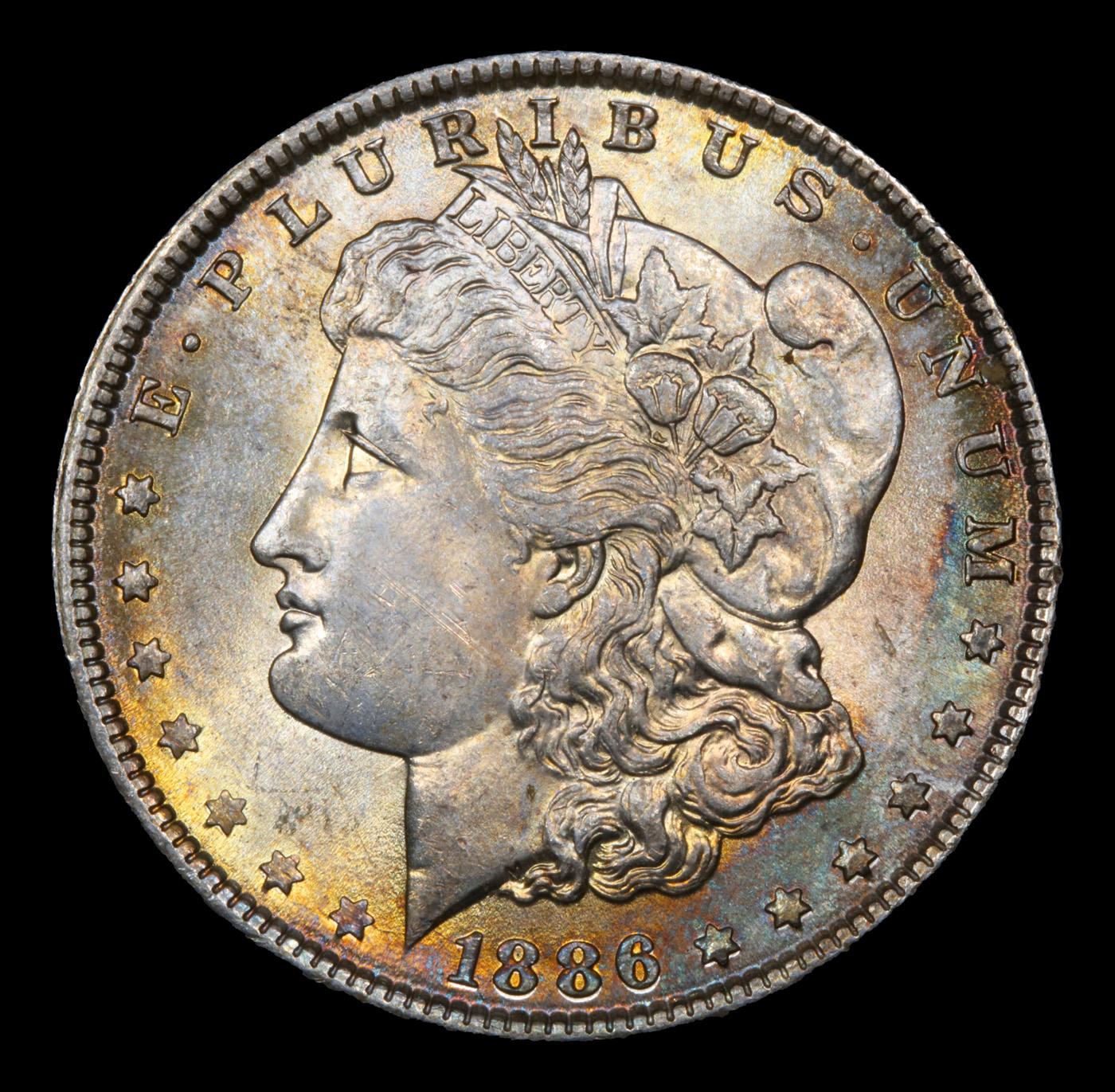 1886-p Rainbow Toned Morgan Dollar $1 Grades Select+ Unc