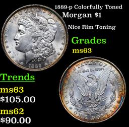 1889-p Colorfully Toned Morgan Dollar $1 Grades Select Unc