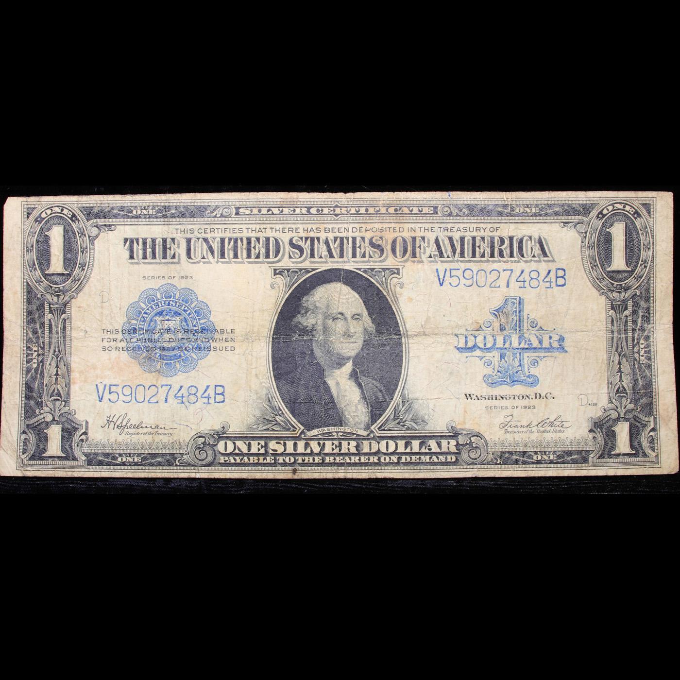 1923 $1 large size Blue Seal Silver Certificate, Signatures of Speelman & White Grades vf, very fine