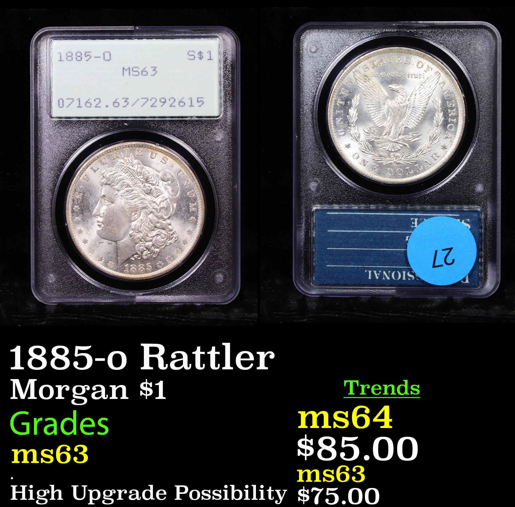 PCGS 1885-o Rattler Morgan Dollar $1 Graded ms63 By PCGS