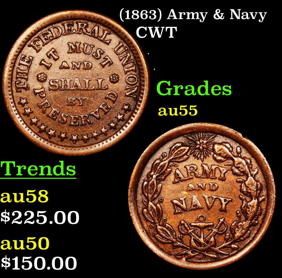 (1863) Army & Navy Civil War Token 1c Grades Choice AU