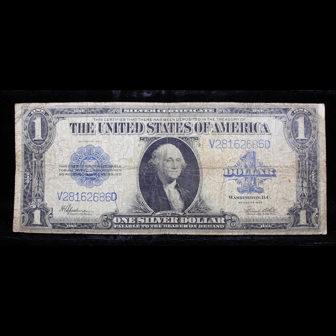 1923 $1 large size Blue Seal Silver Certificate, Signatures of Speelman & White Fr-239 Grades f, fin