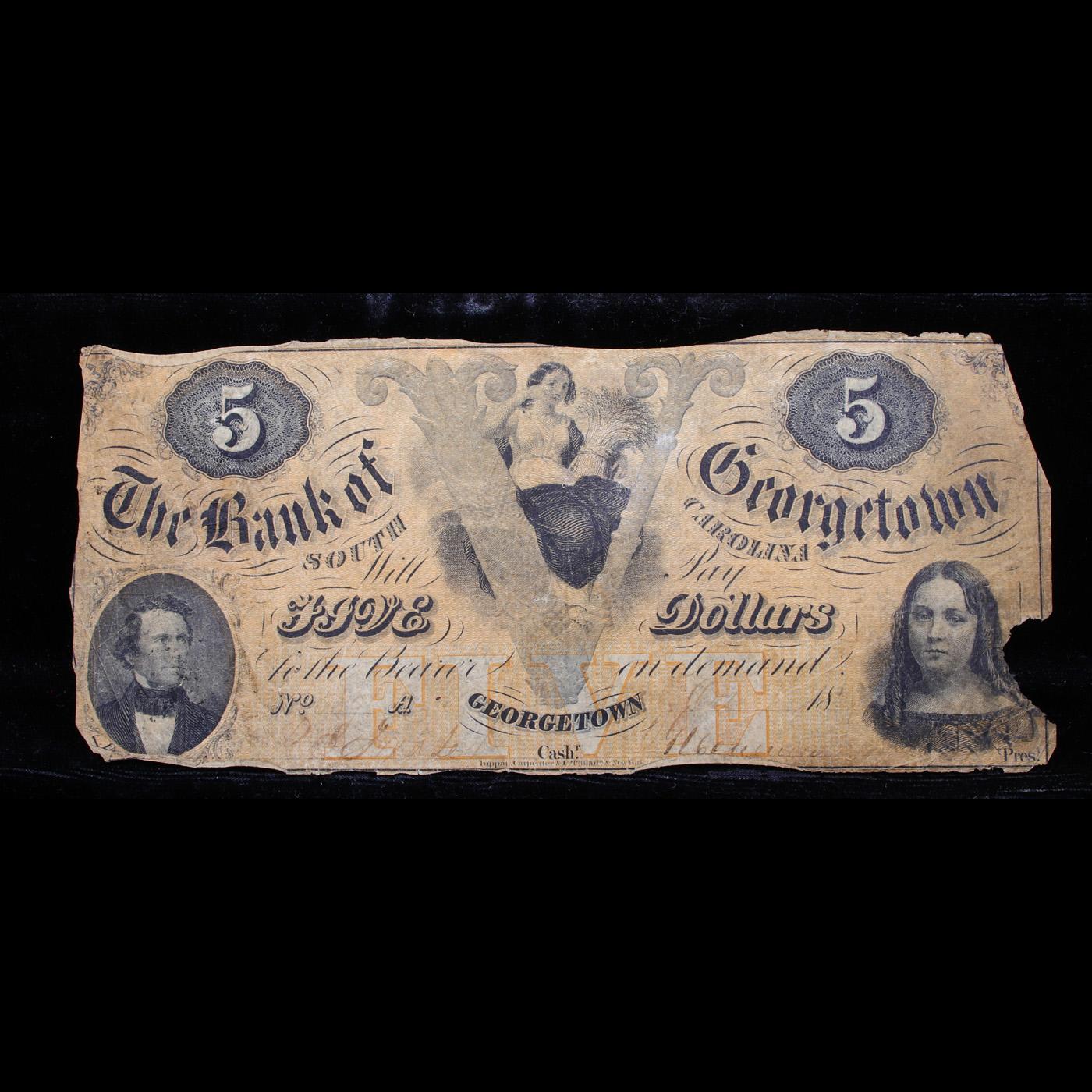 1800's $5 The Bank of Georgetown, SOUTH CAROLINA Grades vf details