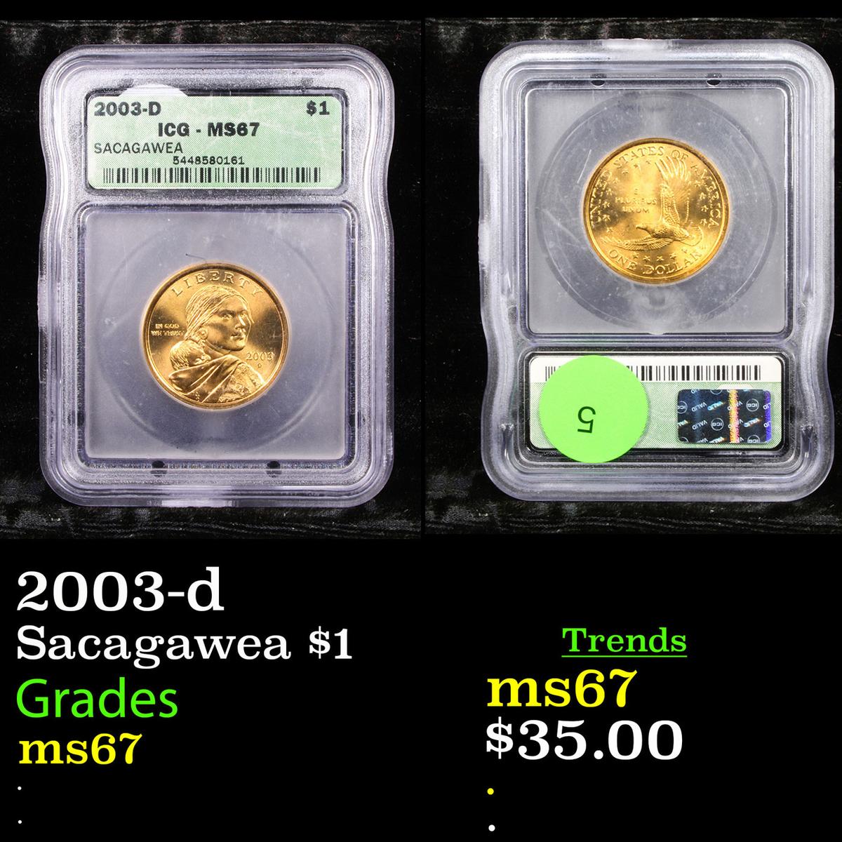 2003-d Sacagawea $1 Graded ms67 By ICG