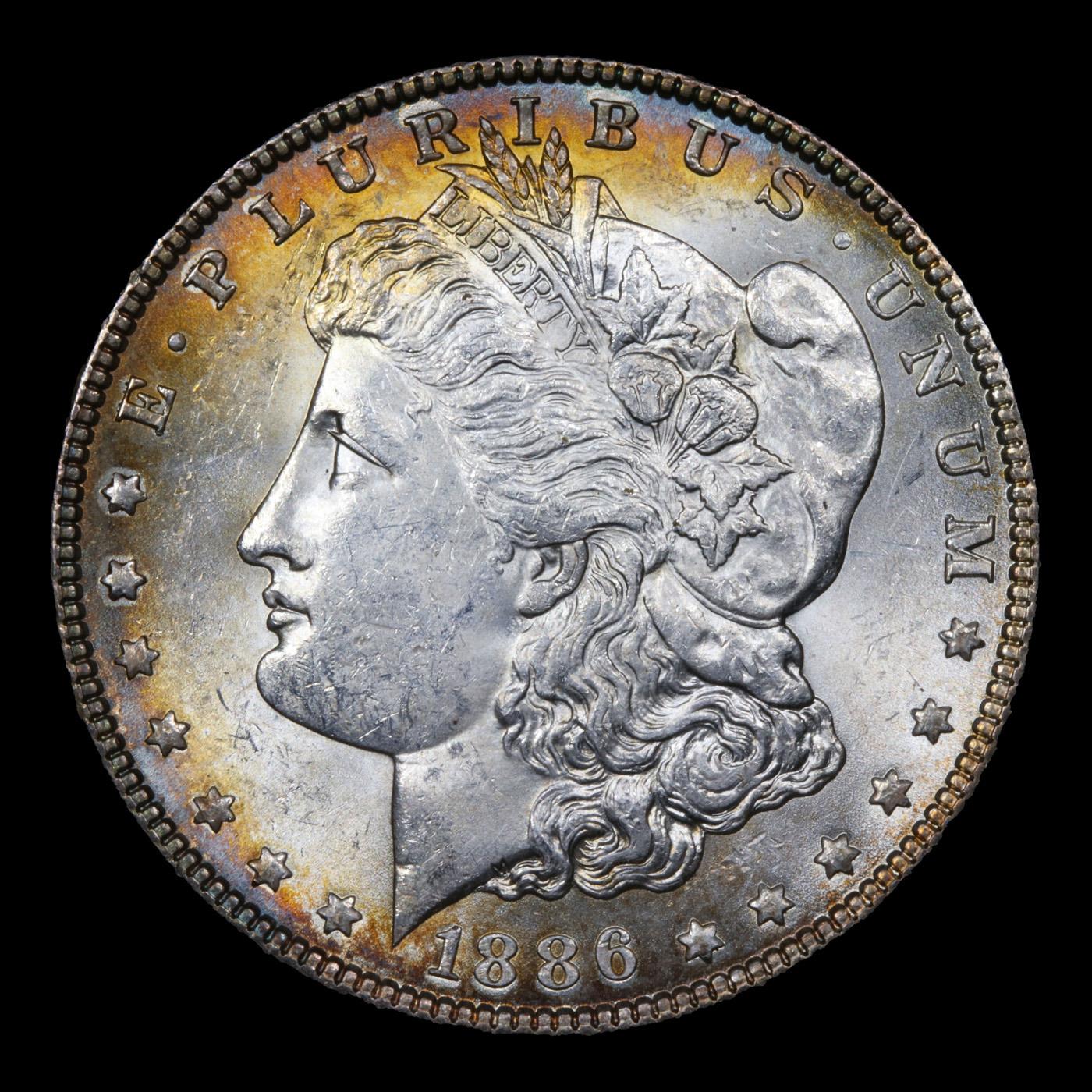 1886-p Colorfully Toned Morgan Dollar $1 Grades Select+ Unc