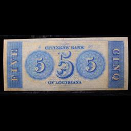 1800's $5 Citizens Bank of New Orleans, Louisiana  Grades CU details