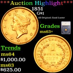 ***Auction Highlight*** 1851 Gold Dollar $1 Graded ms63+ By SEGS (fc)