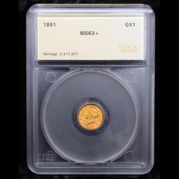 ***Auction Highlight*** 1851 Gold Dollar $1 Graded ms63+ By SEGS (fc)