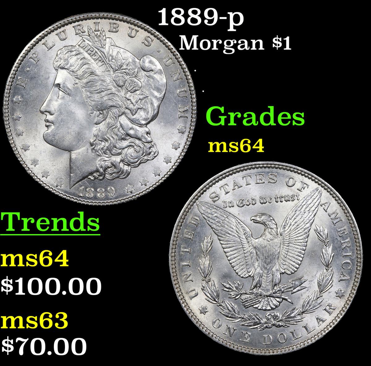 1889-p Morgan Dollar $1 Grades Choice Unc