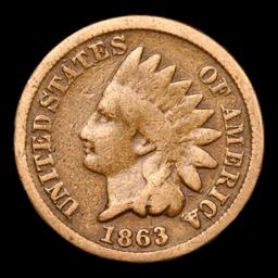 1863 Indian Cent 1c Grades f+