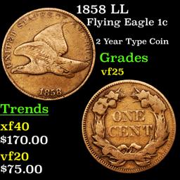 1858 LL Flying Eagle Cent 1c Grades vf+