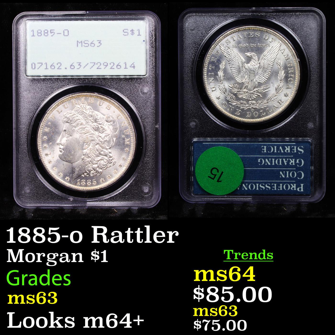 PCGS 1885-o Rattler Morgan Dollar $1 Graded ms63 By PCGS