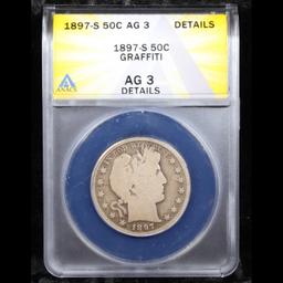 ANACS 1897-s Barber Half Dollars 50c Graded ag 3 details By ANACS